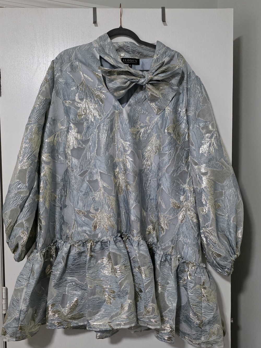 Eloquii Metallic Jacquard Babydoll Dress